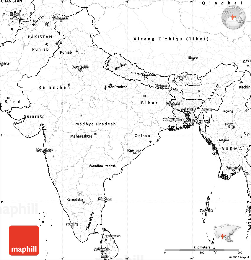 Blank Simple Map of India