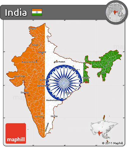 Flag Simple Map of India, flag aligned to the middle