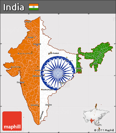 Flag Simple Map of India, flag aligned to the middle