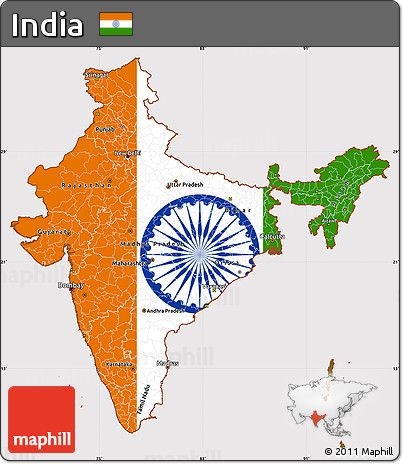 Flag Simple Map of India, flag aligned to the middle