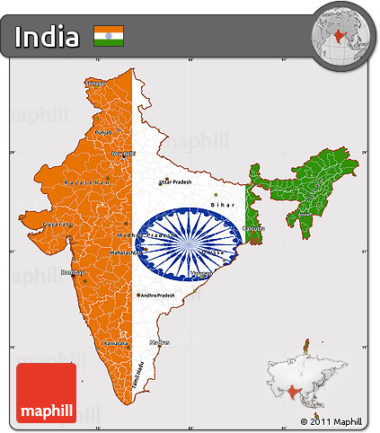 Flag Simple Map of India, flag rotated