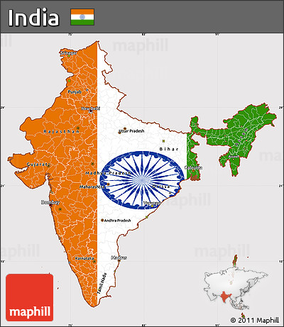 Flag Simple Map of India, flag rotated