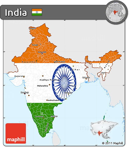 Flag Simple Map of India, single color outside