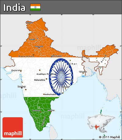Flag Simple Map of India, single color outside