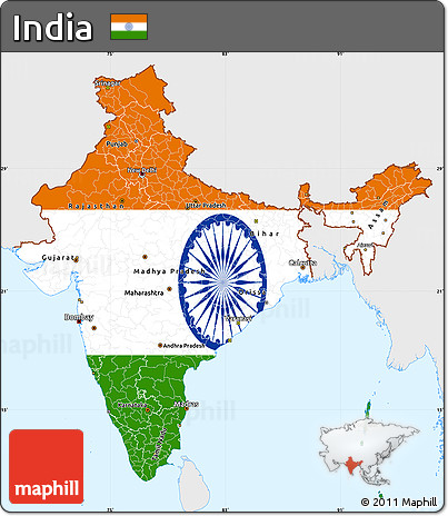 Flag Simple Map of India, single color outside