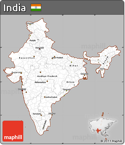 Gray Simple Map of India, cropped outside