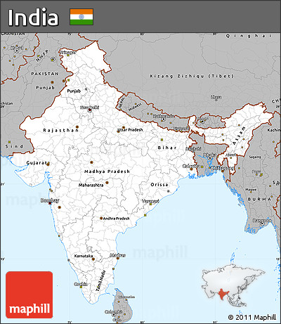 Gray Simple Map of India