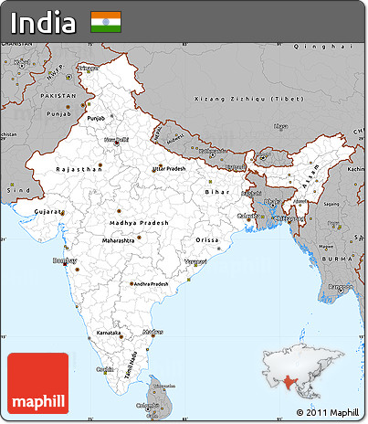 Gray Simple Map of India