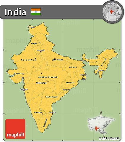 Savanna Style Simple Map of India, cropped outside