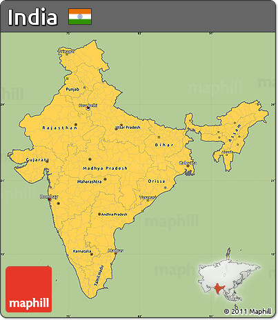 Savanna Style Simple Map of India, cropped outside