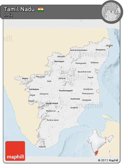 Classic Style 3D Map of Tamil Nadu, single color outside