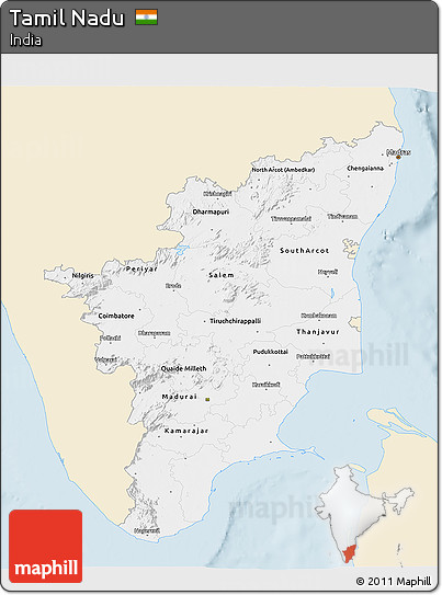 Classic Style 3D Map of Tamil Nadu, single color outside
