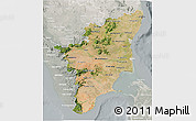 Satellite 3D Map of Tamil Nadu, lighten, semi-desaturated