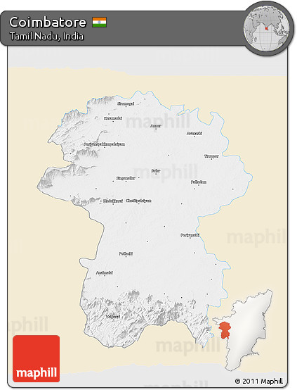 Classic Style 3D Map of Coimbatore, single color outside