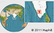 Satellite Location Map of Coimbatore, highlighted country