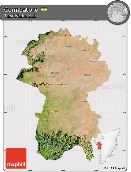 Satellite Map of Coimbatore, cropped outside