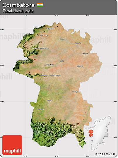 Satellite Map of Coimbatore, cropped outside