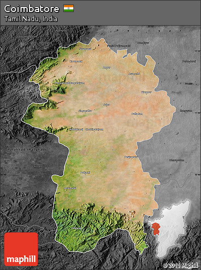 Satellite Map of Coimbatore, darken, desaturated