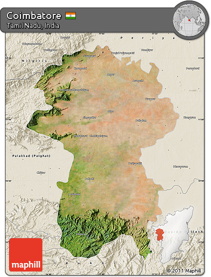 Satellite Map of Coimbatore, shaded relief outside