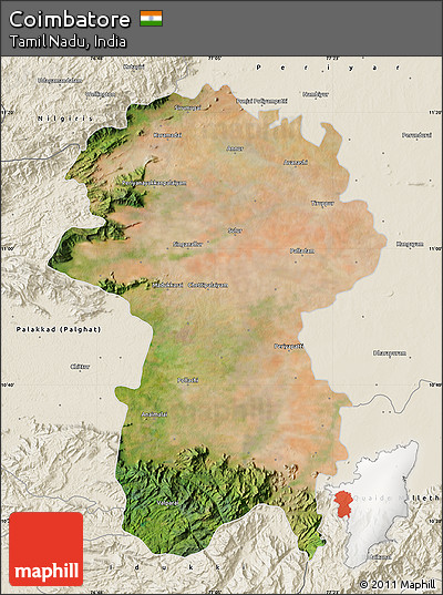 Satellite Map of Coimbatore, shaded relief outside