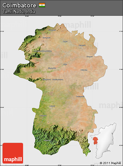 Satellite Map of Coimbatore, single color outside