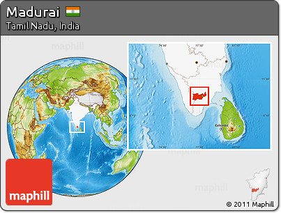Physical Location Map of Madurai, highlighted country