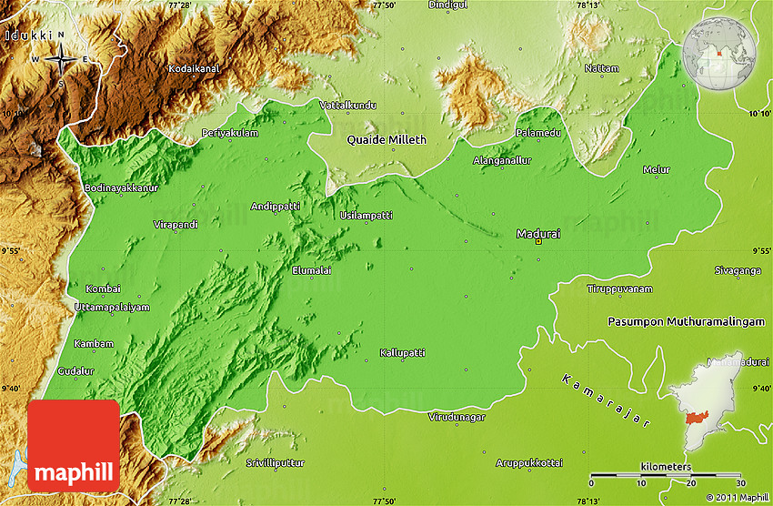 Political Map of Madurai, physical outside