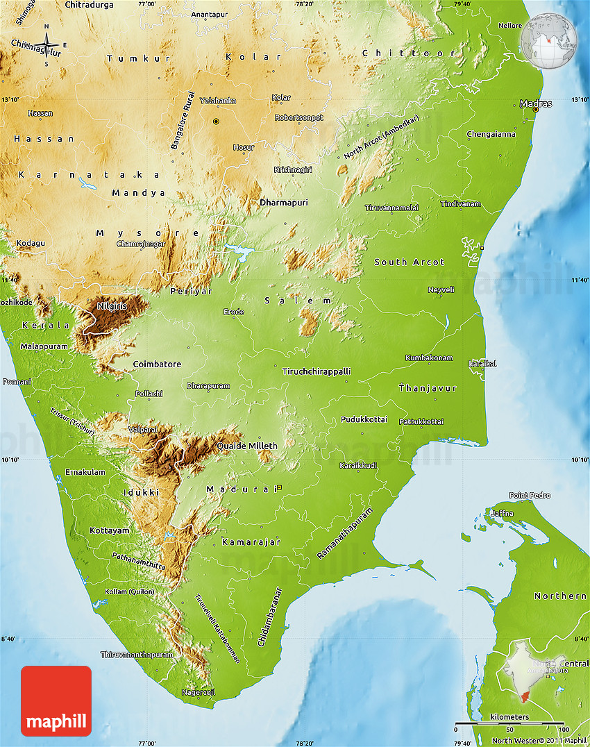 Tamil Nadu Physical Map Physical Map Of Tamil Nadu