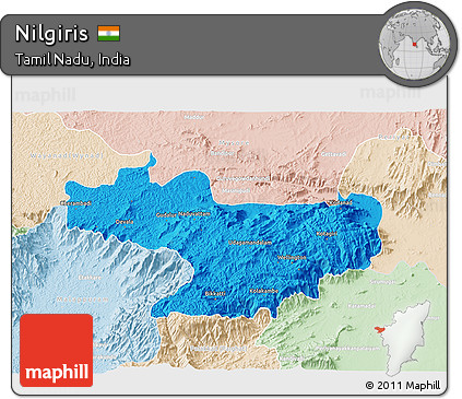 Political 3D Map of Nilgiris, lighten