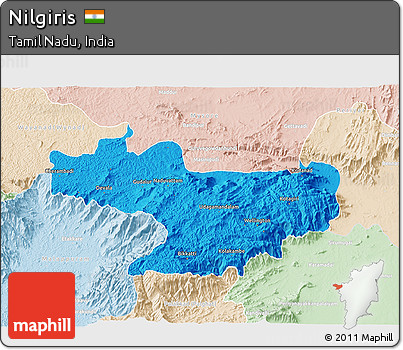 Political 3D Map of Nilgiris, lighten