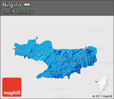 Political 3D Map of Nilgiris, single color outside