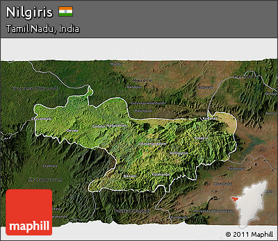 Satellite 3D Map of Nilgiris, darken
