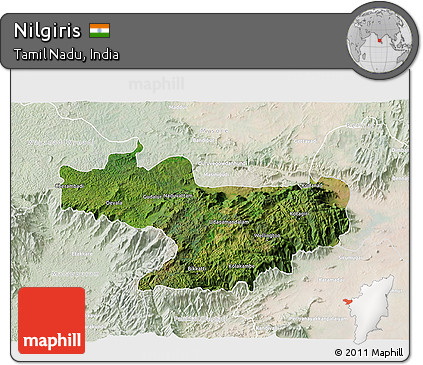 Satellite 3D Map of Nilgiris, lighten