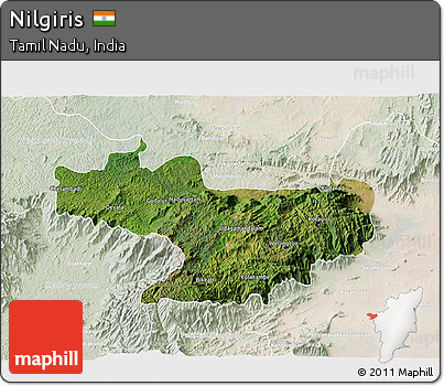 Satellite 3D Map of Nilgiris, lighten