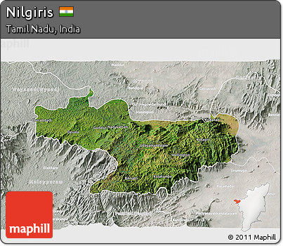 Satellite 3D Map of Nilgiris, lighten, semi-desaturated