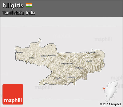 Shaded Relief 3D Map of Nilgiris, cropped outside