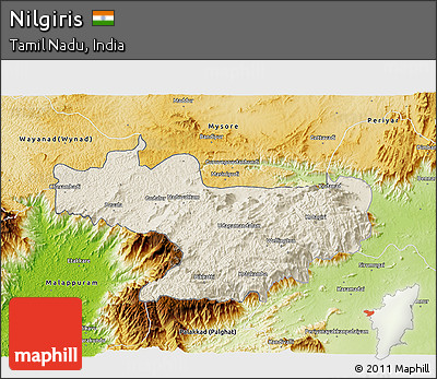 Shaded Relief 3D Map of Nilgiris, physical outside