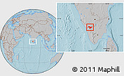 Gray Location Map of Nilgiris, hill shading