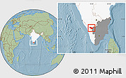 Savanna Style Location Map of Nilgiris, highlighted country, highlighted parent region, hill shading