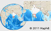 Shaded Relief Location Map of Nilgiris, highlighted country, within the entire country