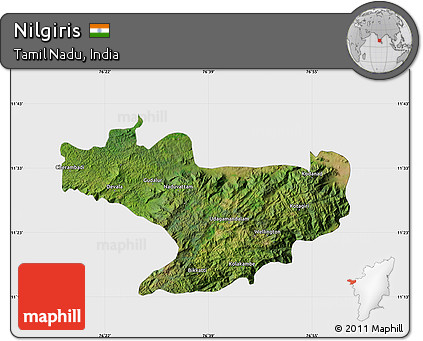 Satellite Map of Nilgiris, single color outside
