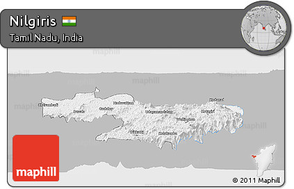 Gray Panoramic Map of Nilgiris, single color outside