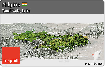Satellite Panoramic Map of Nilgiris, lighten, semi-desaturated