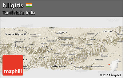 Shaded Relief Panoramic Map of Nilgiris