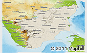Shaded Relief Panoramic Map of Tamil Nadu, physical outside