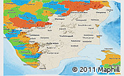 Shaded Relief Panoramic Map of Tamil Nadu, political outside