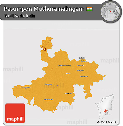 Political 3D Map of Pasumpon Muthuramalingam, cropped outside