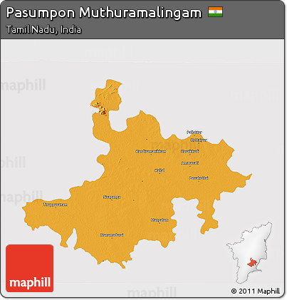 Political 3D Map of Pasumpon Muthuramalingam, cropped outside