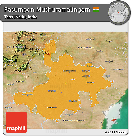 Political 3D Map of Pasumpon Muthuramalingam, satellite outside