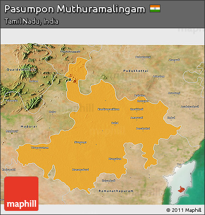 Political 3D Map of Pasumpon Muthuramalingam, satellite outside